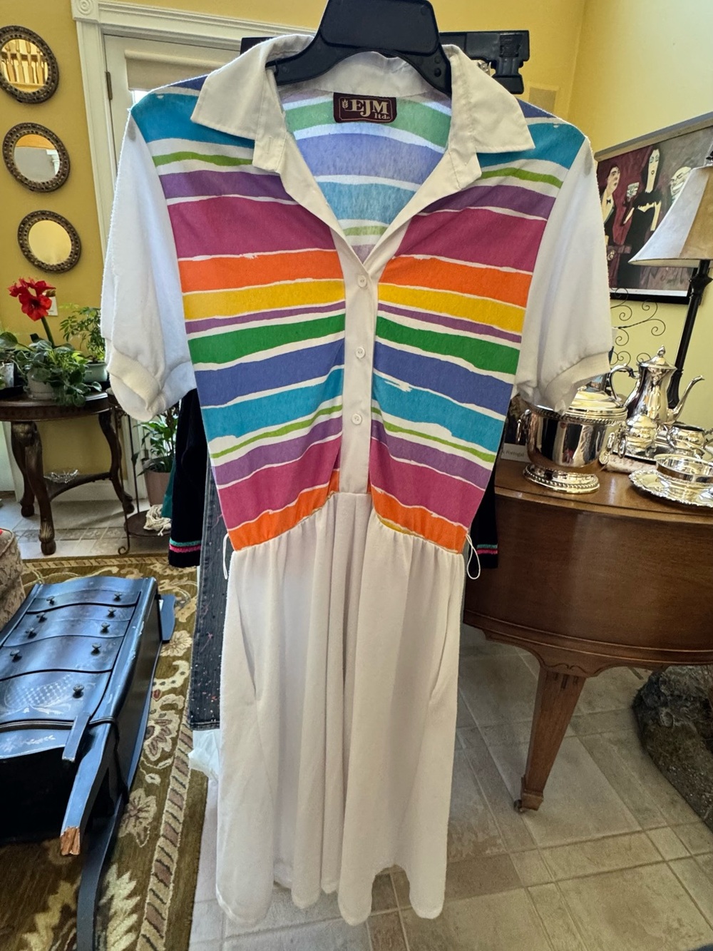 EJM White Maxi Dress with Multicolor Striped Bodice